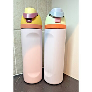 Lot of 2 OWALA FreeSip Stainless Steel Water Bottles 24oz Blue Pink